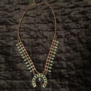 Faux turquoise squash blossom necklace